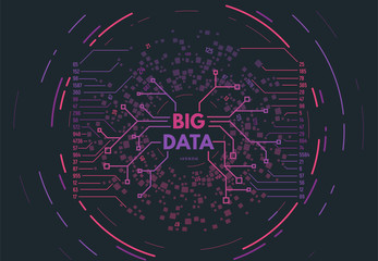 Leinwandbilder - Big data concept gradient vector illustration. Connections and circles. Futuristic information network. Visual  geometric structure of data with digits and numbers.