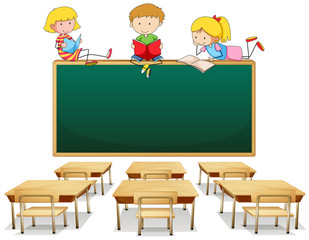 Three kids in the classroom