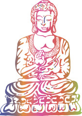 Buddha in meditation in the style of street art. Colorful vector illustration of a black and white buddha