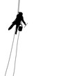 Silhouette of industrial climber washes windows on a white background