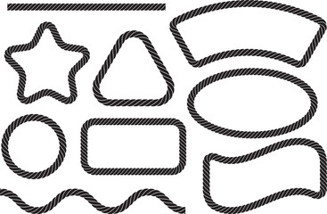 Fototapete - Set of 9 vector elements in the form of marine rope and empty frames.