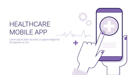 Poster - Healthcare Mobile Application Business Concept Template Web Banner With Copy Space Vector Illustration