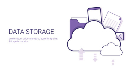 Fototapete - Data Storage Cloud Computing Business Concept Template Web Banner With Copy Space Vector Illustration