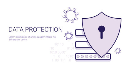 Fototapete - Data Protection Security Online Business Concept Template Web Banner With Copy Space Vector Illustration