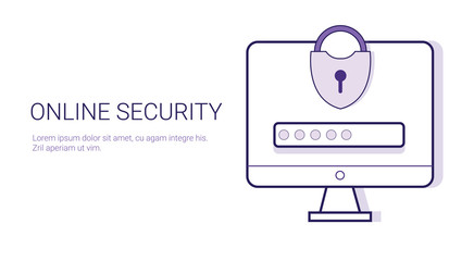 Poster - Security Online Business Concept Data Protection Template Web Banner With Copy Space Vector Illustration