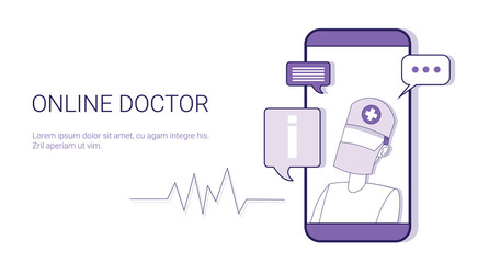  - Online Doctor Healthcare Mobile Application Business Concept Template Web Banner With Copy Space Vector Illustration