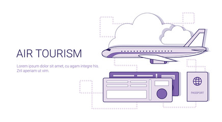 Aufkleber - air tourism and vacation concept fly on plane aircraft travel web banner with copy space vector illu