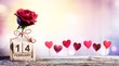 Valentines Day - Calendar Date With Rose And Hearts Decoration 
