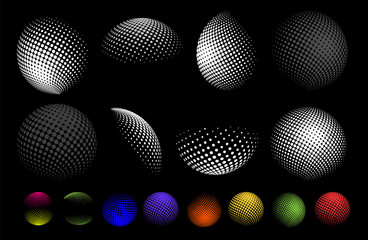 Wall Mural - set of abstract globe dotted sphere, 3d halftone dot effect. earth shape. it can be used as logo, ic