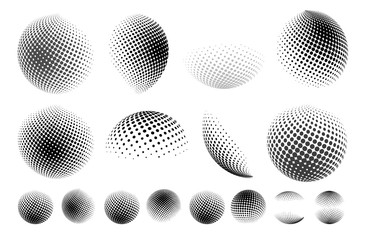set of abstract globe dotted sphere, 3d halftone dot effect. earth shape. it can be used as logo, ic