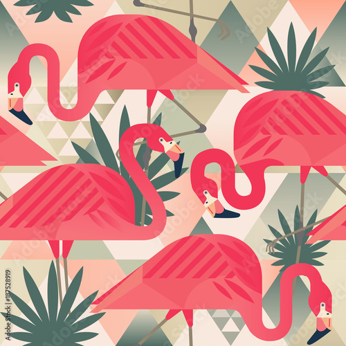 Cuadros en Lienzo Exotic beach trendy seamless pattern, patchwork illustrated floral vector tropical banana leaves