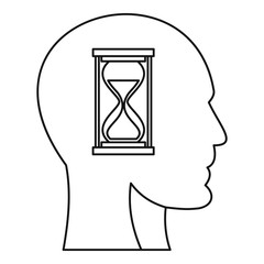 Poster - Hourglass inside human head icon, outline style