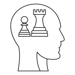 Poster - Chess inside human head icon, outline style