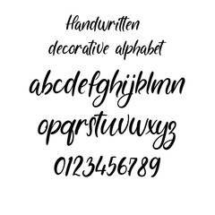 Wall Mural - Decorative calligraphic alphabet. Handwritten brush letters. Hand drawn ABC for your Designs: wallpaper, pattern, poster, postcard, logo, wedding invitation. Vector Illustrations.