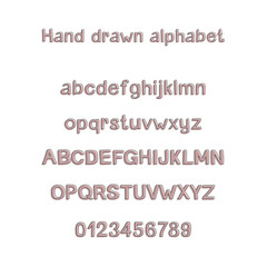 Wall Mural - Decorative hand drawn alphabet. Handwritten vector brush font. Modern ABC. Uppercase, lowercase, numbers, punctuation. Greeting card, logo, phrases, invitation, slogan, windows decor