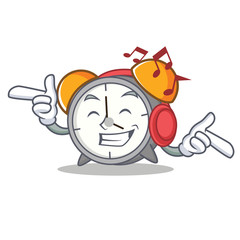 Poster - Listening music alarm clock mascot cartoon