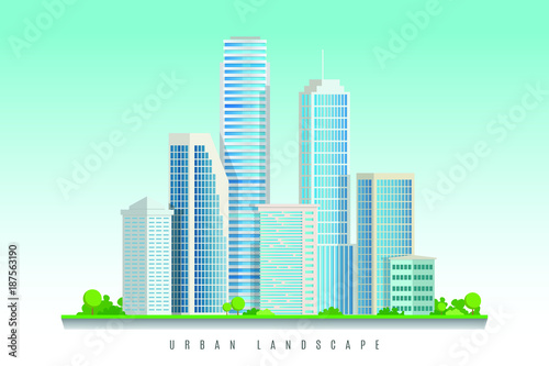 City downtown landscape illustration with skyscrapers vector illustration © Aghadhia