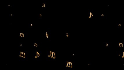 Poster - golden notes fly horizontally. musical background. seamless loop.