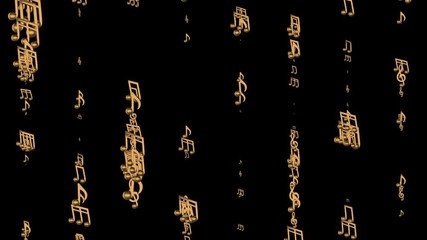Poster - golden notes fly vertically. gold strings. musical background. seamless loop.