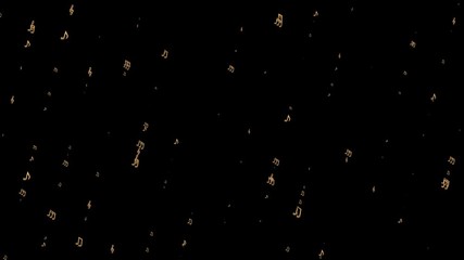 Poster - golden streams of flying notes at an angle. musical background. seamless loop.
