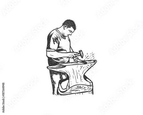 Blacksmith Hit With Hammer On The Anvil Illustration Hand Drawing Logo Vector Buy This Stock Vector And Explore Similar Vectors At Adobe Stock Adobe Stock