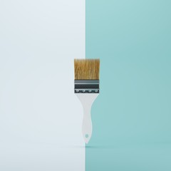 Wall Mural - paint brush floating on pastel color background. minimal idea concept.
