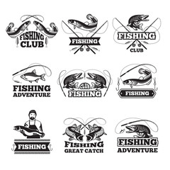 Poster - Fishing club badges or labels design template with place for your text