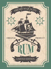 Sticker - Rum. Vintage label at pirate theme