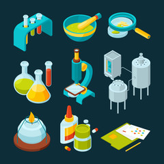 Sticker - Pharmaceutical and chemical industry isometric illustrations