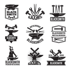 Wall Mural - Black logos for blacksmith. Vintage labels set