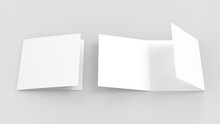 Three Fold - Trifold Square Brochure Mock Up Isolated On Soft Gray Background. 3d Illustrating