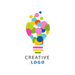 © topvectors - Original illustration of electric light bulb for creative idea logo. Children creativity and development center label. Flat vector isolated on white