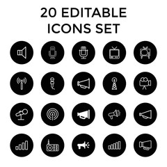 Wall Mural - Broadcast icons. set of 20 editable outline broadcast icons