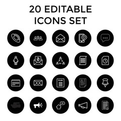 Poster - Message icons. set of 20 editable outline message icons