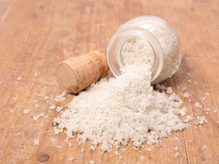 salt on wood background