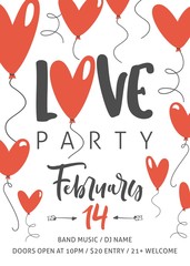 Wall Mural - Valentine's day party poster with modern calligraphy.