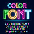 © Popskraft - Vector Funny Colorful Neon Font. Trendy set of Bright Party Alphabet Letters, Numbers and Symbols