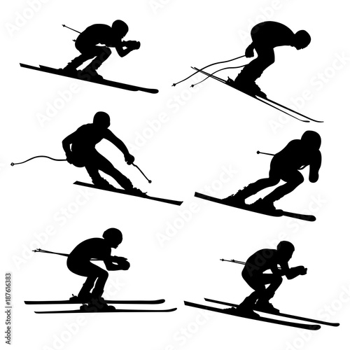 Cuadros en Lienzo set alpine skiing athlete black silhouette
