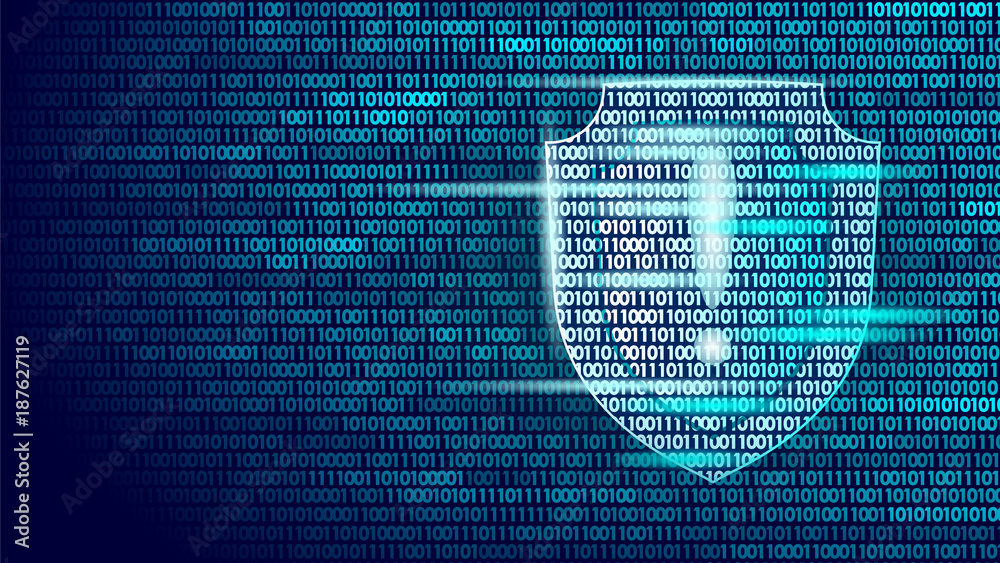Stock-Vektorgrafik „Shield guard safety system binary code flow. Big ...