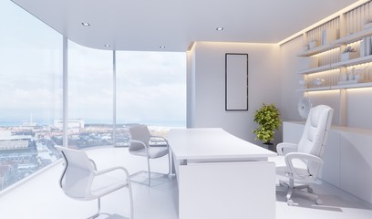 Wall Mural - White modern interior of boss office 3D illustration