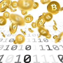 Wall Mural - Background with falling gold bitcoins.