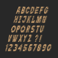 Poster - Slanting stylish grunge alphabet letters and numbers,vector set,chalk style