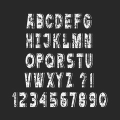 Poster - Stylish White Grunge alphabet letters and numbers,vector set,chalk style