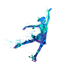 Silhouette of figure skating girl. Splash pain