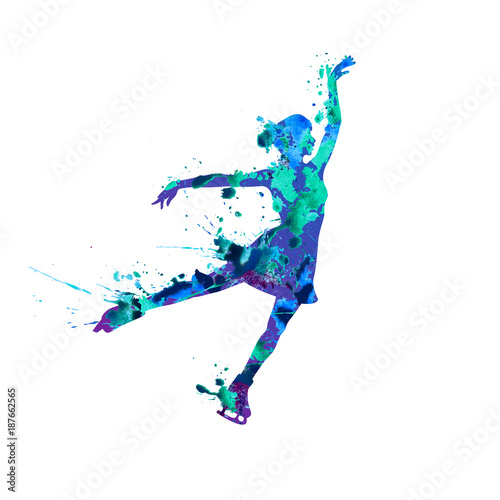 Cuadros en Lienzo Silhouette of figure skating girl. Splash pain