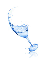 Wineglass made of water splashes isolated on white background