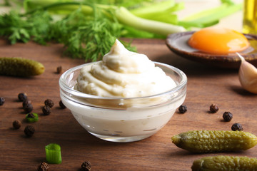 tartar sauce on a wooden background