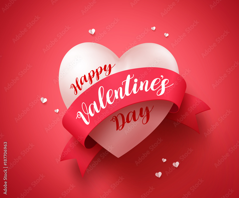Happy valentines day vector banner design with typography and realistic ...