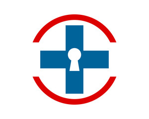 Sticker - blue cross keyhole medical symbol image vector icon logo