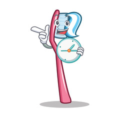 Poster - With clock toothbrush character cartoon style